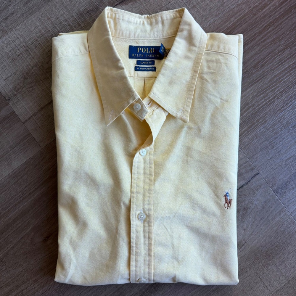 Polo Ralph Lauren Mens XXL Yellow Oxford Short Sleeve Untucked Classic Fit Shirt